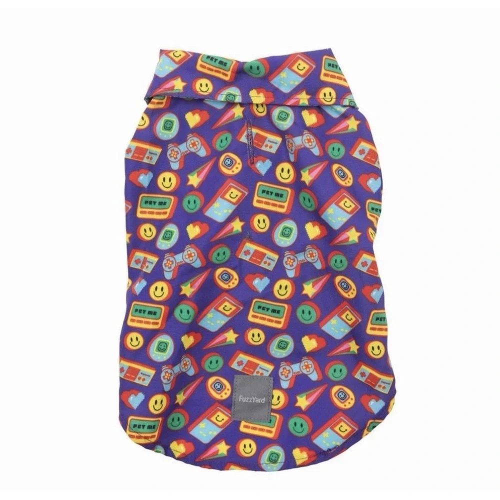New FuzzYard Size 4 Pet Dog Apparel Highscore Button-UP Dog Shirt Smiley Faces